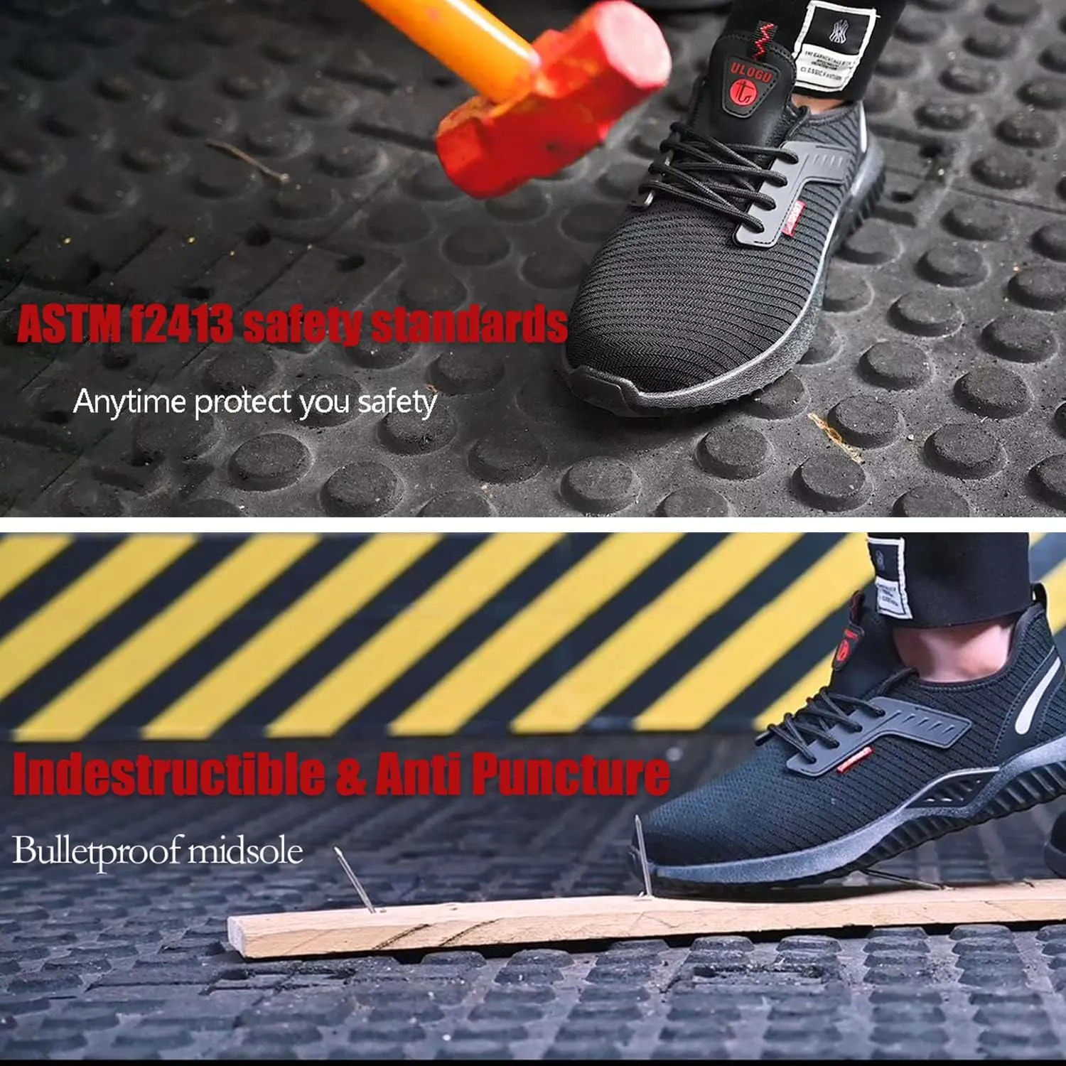 ulogu Steel Toe Shoes for Men Women丨Waterproof Lightweight Roofing Shoe丨Safety Industrial Work Sneakers