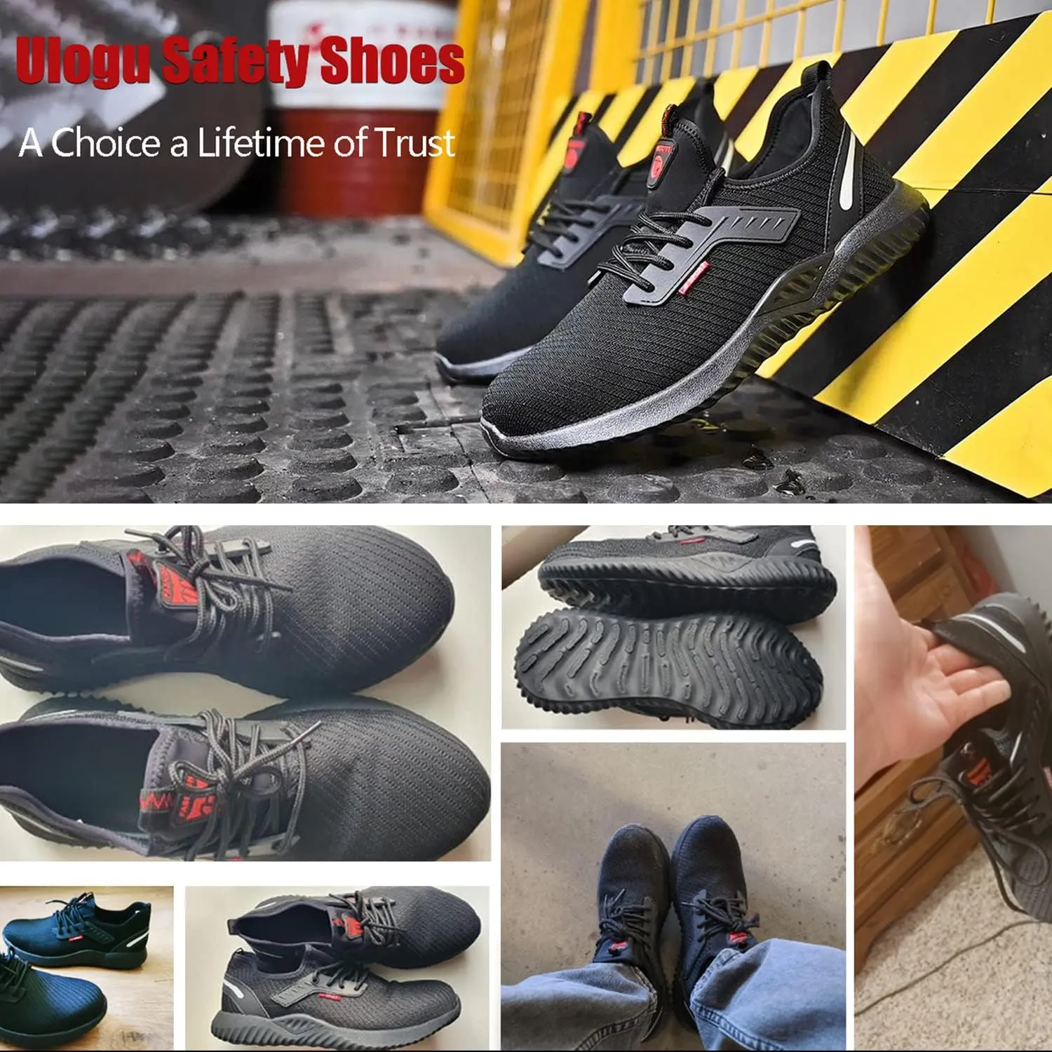 ulogu Steel Toe Shoes for Men Women丨Waterproof Lightweight Roofing Shoe丨Safety Industrial Work Sneakers