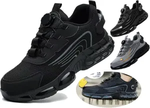 Unisex Steel Toe Power Trainers, One-Step, Round Toe, Grey, Casual, Outdoor, Hiking, Spring, Summer, Fall, Winter, Adult, Men, Women, Workers, Outdoor Enthusiasts, Safety Shoes, Sneakers