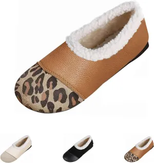 Warm Winter Leather Shoes for Women Shoes with Fuzzy Inside Women Suede Comfortable Slip on Shoes Indoor Outdoor Flats Walking Casual Shoes