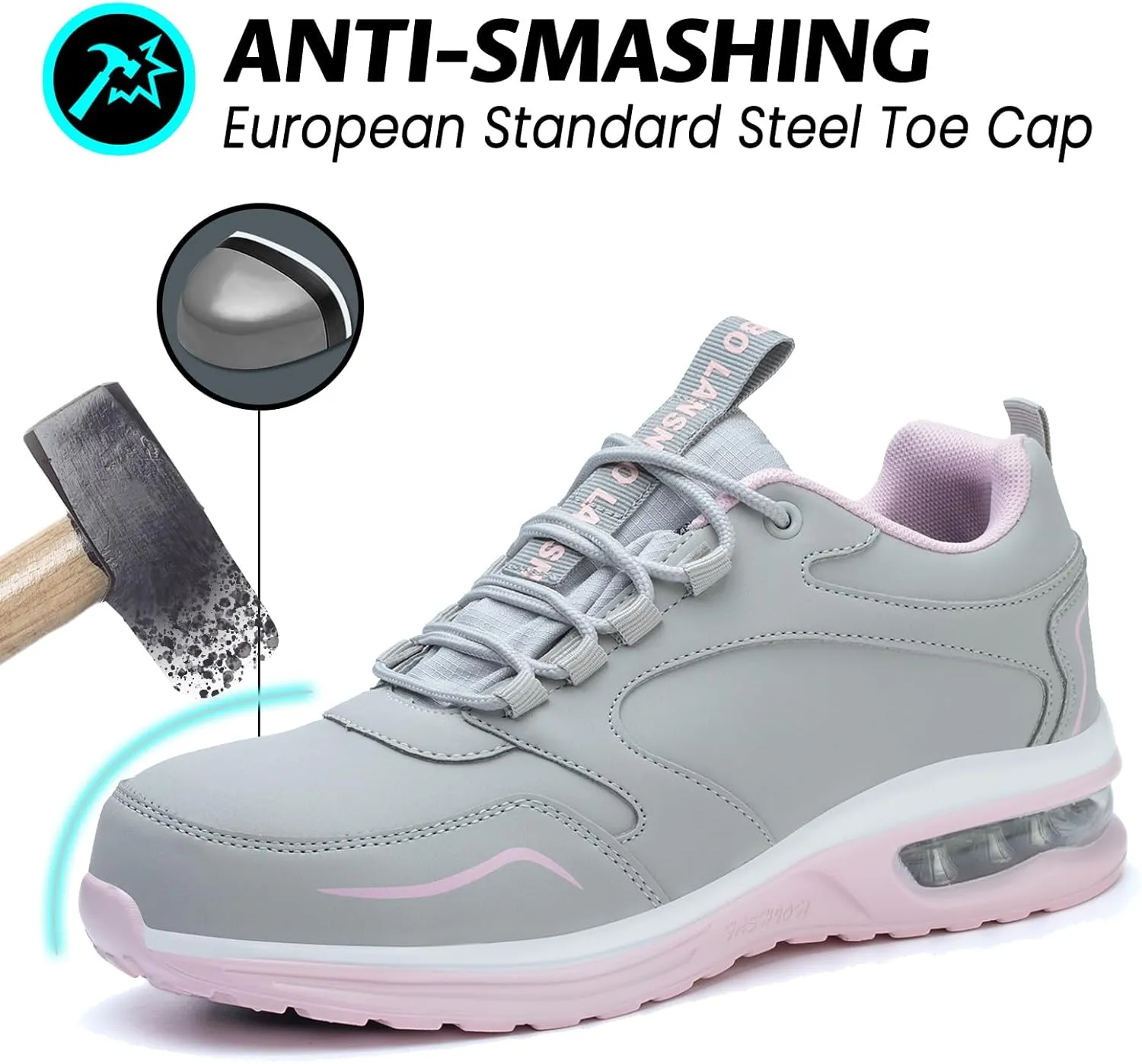 Waterproof Steel Toe Shoes for Women Non Slip Puncture Proof Safety Work Sneakers Comfortable Lightweight Fashion Footwear for Industrial Construction and Food Service