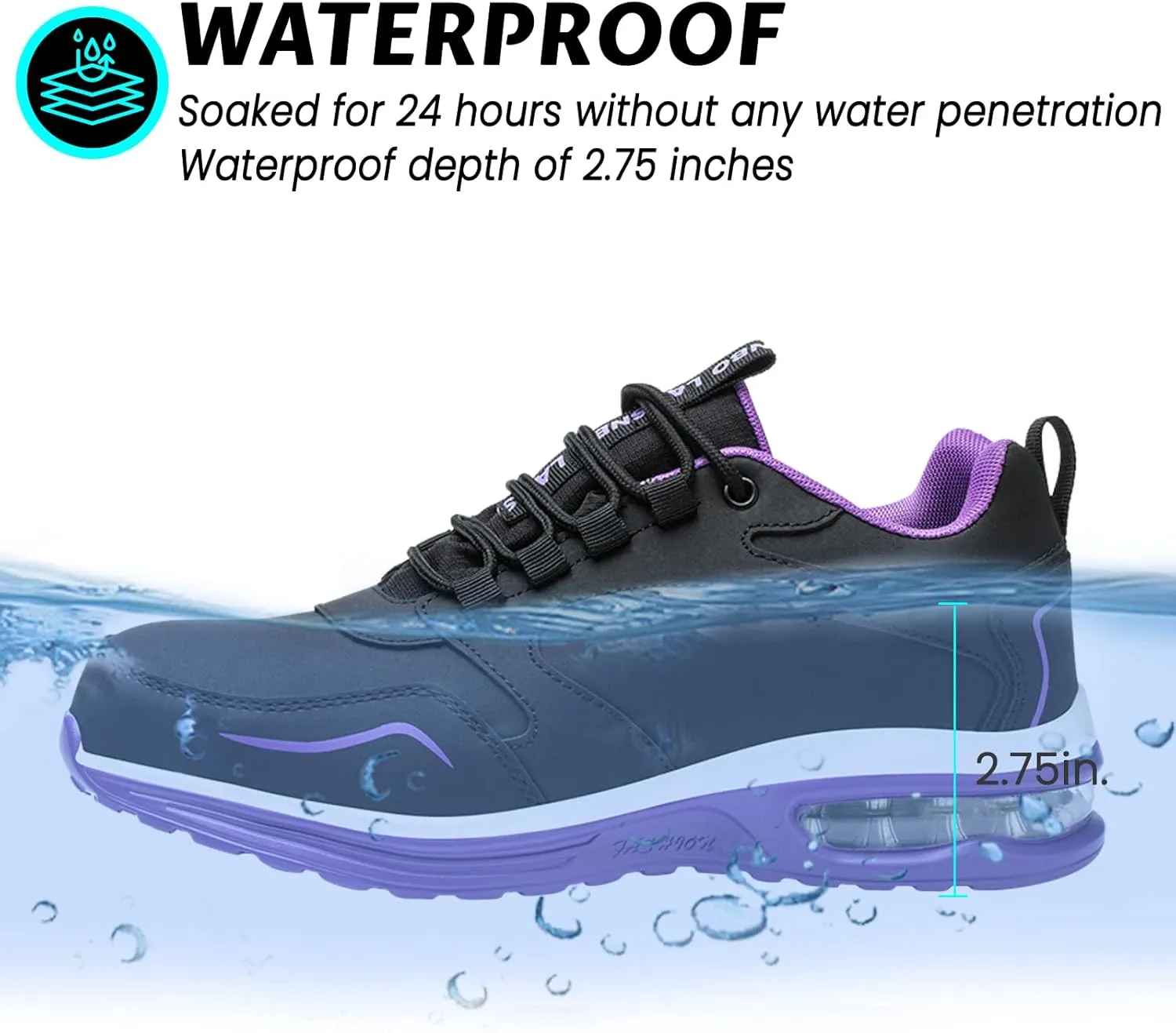 Waterproof Steel Toe Shoes for Women Non Slip Puncture Proof Safety Work Sneakers Comfortable Lightweight Fashion Footwear for Industrial Construction and Food Service