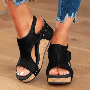 Wedges Heels for Women Dressy, Women's Cork Platform Wedge Sandals Low Heel Open Toe Ankle Strap Comfortable Orthopedic Wedges Ladies Casual Summer Shoes (a-Black, 9.5)