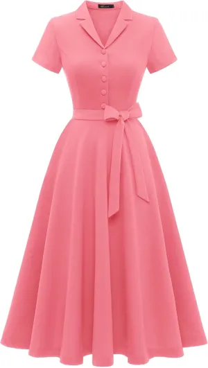 Wedtrend Women's Vintage Tea Dress, Short Sleeve Cocktail Party Dress Work Church Casual Dress