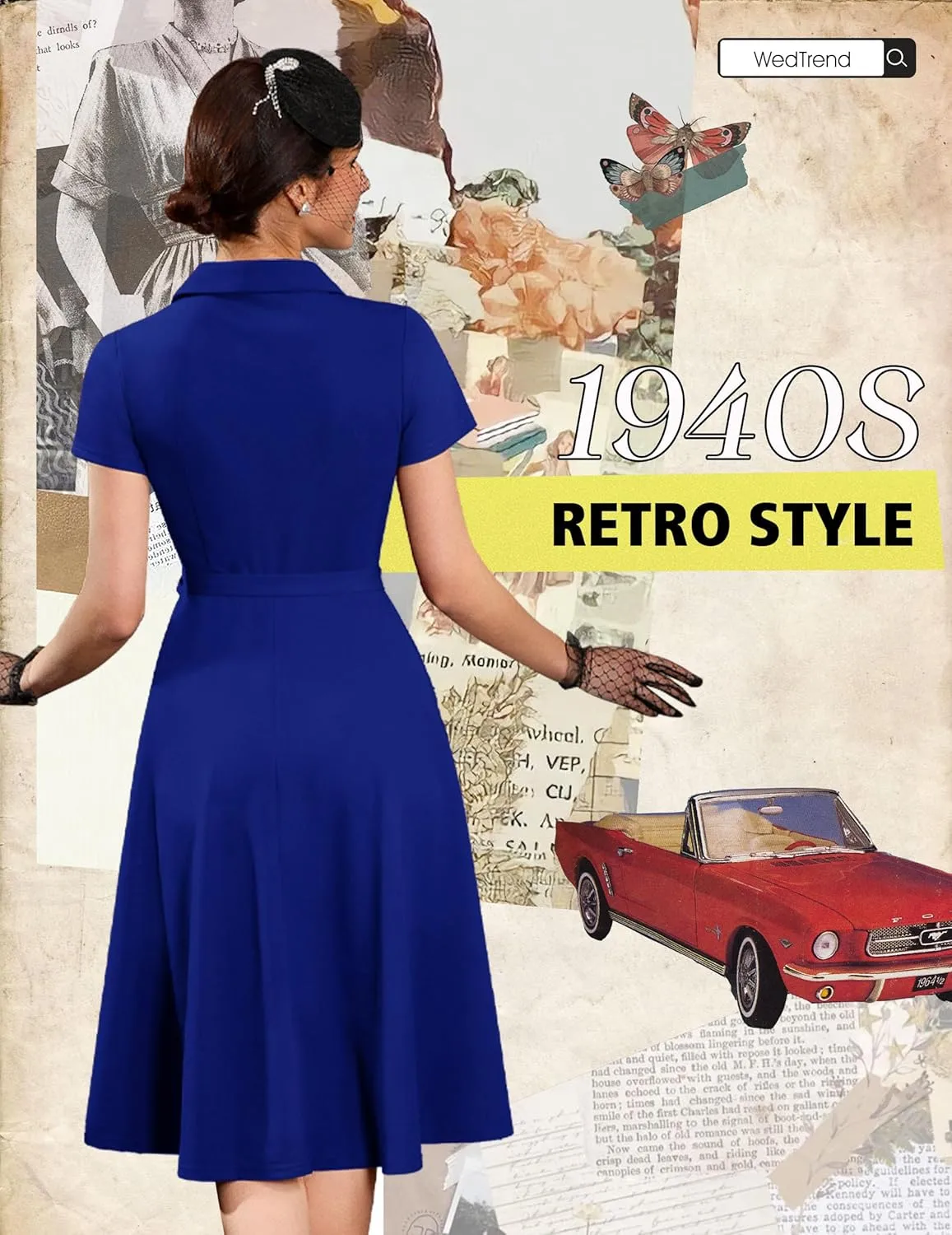 Wedtrend Women's Vintage Tea Dress, Short Sleeve Cocktail Party Dress Work Church Casual Dress