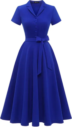 Wedtrend Women's Vintage Tea Dress, Short Sleeve Cocktail Party Dress Work Church Casual Dress