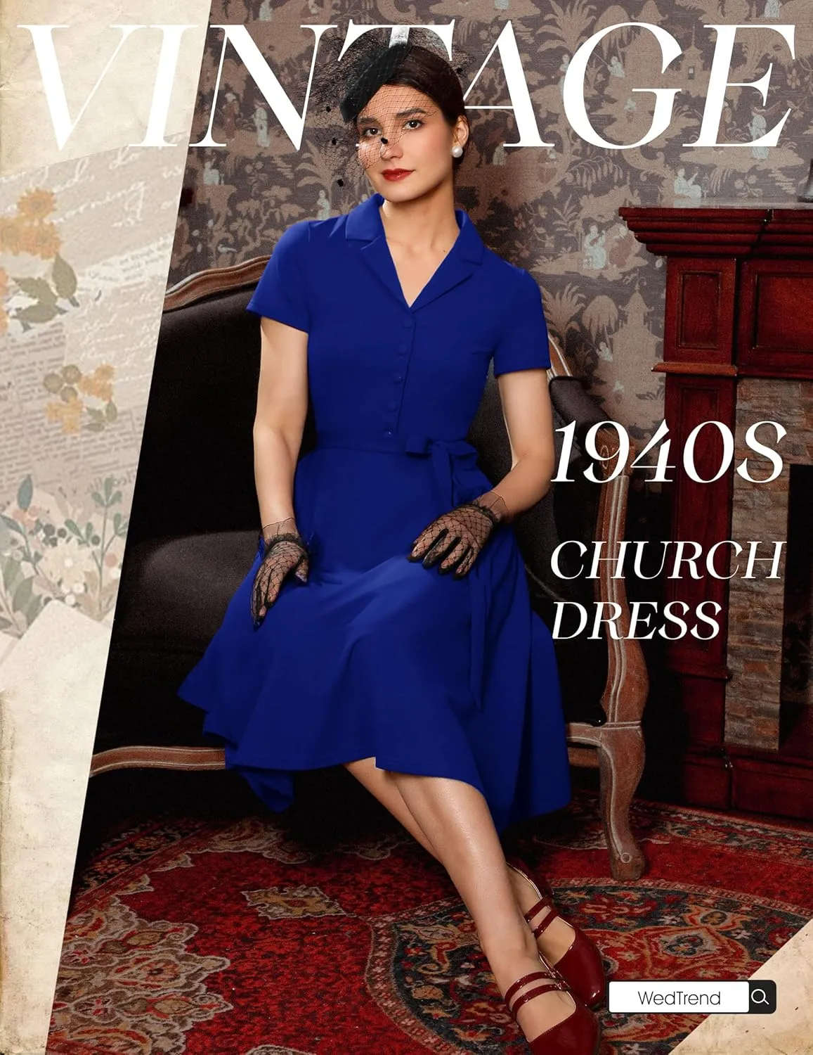 Wedtrend Women's Vintage Tea Dress, Short Sleeve Cocktail Party Dress Work Church Casual Dress