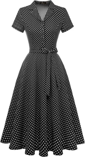 Wedtrend Women's Vintage Tea Dress, Short Sleeve Cocktail Party Dress Work Church Casual Dress