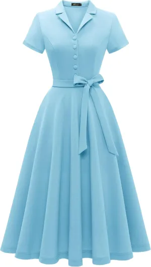 Wedtrend Women's Vintage Tea Dress, Short Sleeve Cocktail Party Dress Work Church Casual Dress