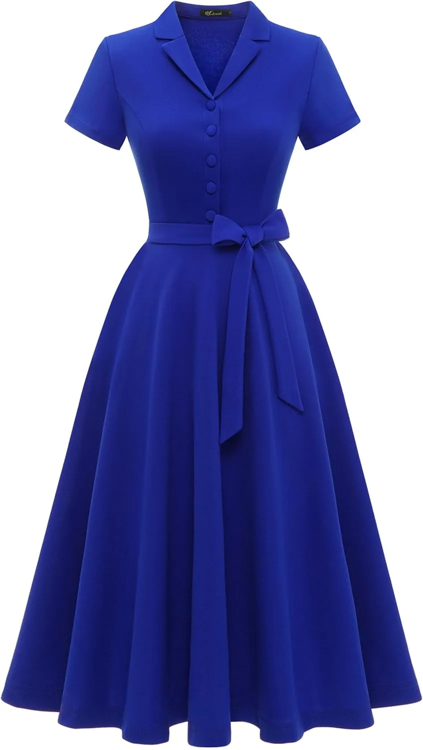 Wedtrend Women's Vintage Tea Dress, Short Sleeve Cocktail Party Dress Work Church Casual Dress
