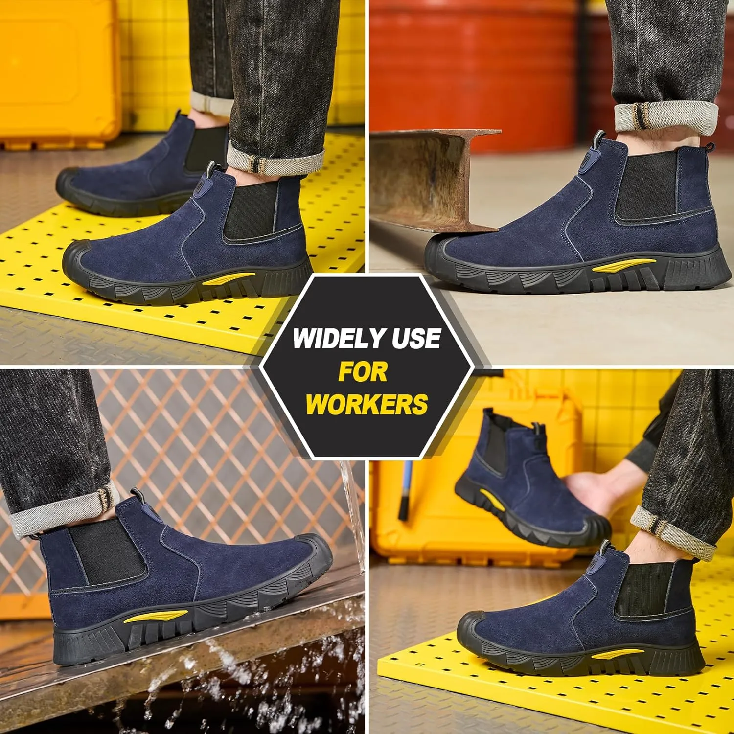 Welding Work Boots for Men Slip on Steel Toe Shoes for Men Soft Comfortable Safety Boots Mens Work Boots Indestructible Puncture Proof Construction Boots for Men Safety Toe Footwear for Welder
