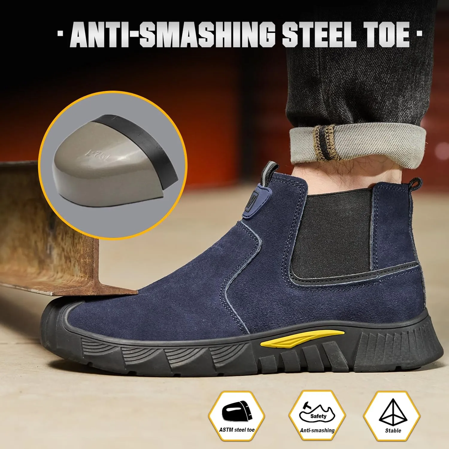Welding Work Boots for Men Slip on Steel Toe Shoes for Men Soft Comfortable Safety Boots Mens Work Boots Indestructible Puncture Proof Construction Boots for Men Safety Toe Footwear for Welder