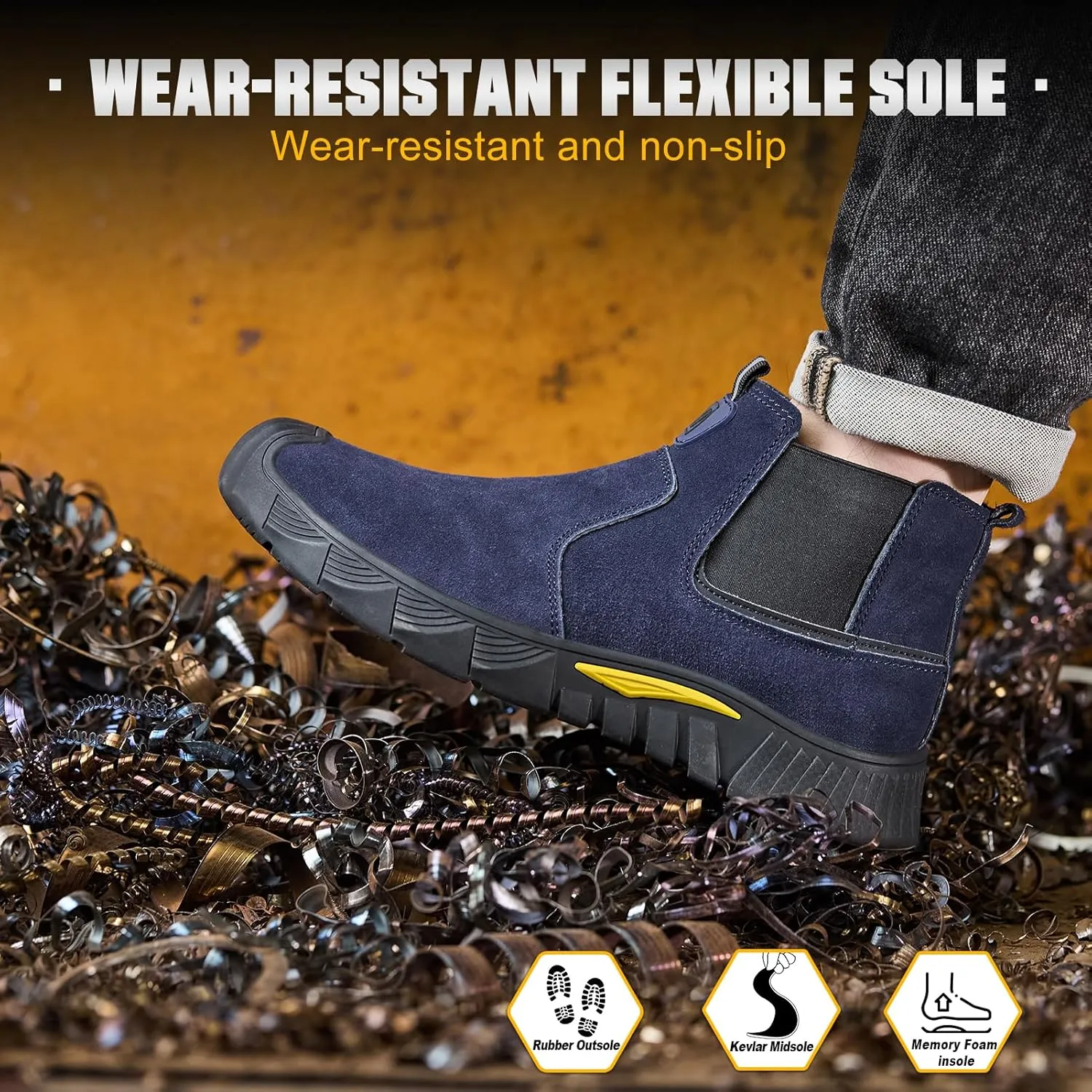 Welding Work Boots for Men Slip on Steel Toe Shoes for Men Soft Comfortable Safety Boots Mens Work Boots Indestructible Puncture Proof Construction Boots for Men Safety Toe Footwear for Welder