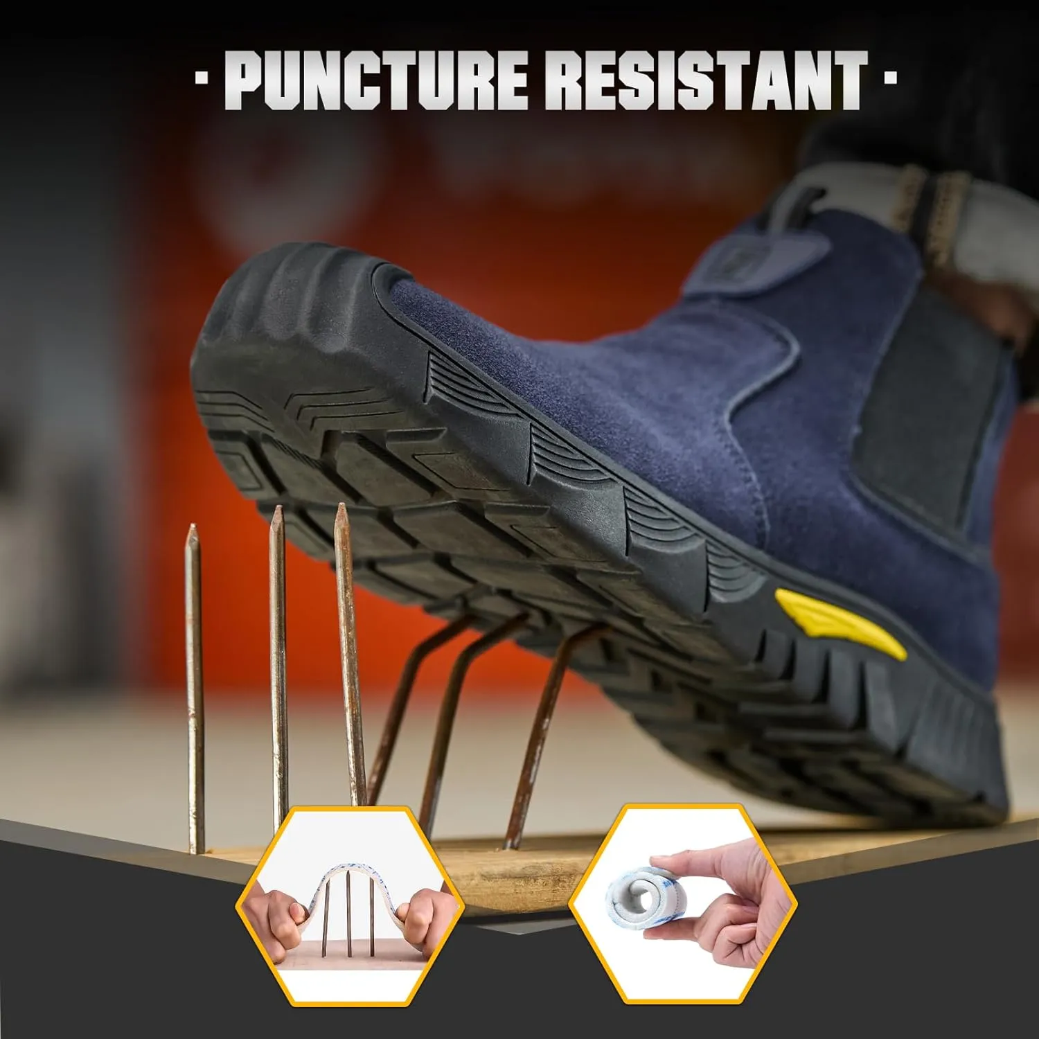 Welding Work Boots for Men Slip on Steel Toe Shoes for Men Soft Comfortable Safety Boots Mens Work Boots Indestructible Puncture Proof Construction Boots for Men Safety Toe Footwear for Welder