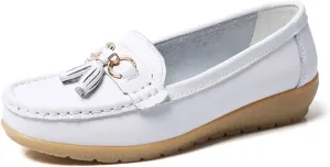 WERWAES Ladies Casual Round Head Moccasin Shoes Comfortable Leather Breathable Loafers Walking Nurse Driving Fashion Soft Shoes Work Shoes