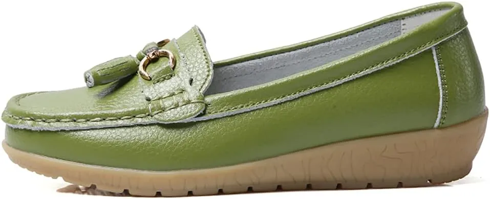 WERWAES Ladies Casual Round Head Moccasin Shoes Comfortable Leather Breathable Loafers Walking Nurse Driving Fashion Soft Shoes Work Shoes