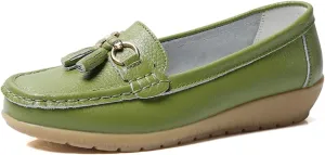 WERWAES Ladies Casual Round Head Moccasin Shoes Comfortable Leather Breathable Loafers Walking Nurse Driving Fashion Soft Shoes Work Shoes