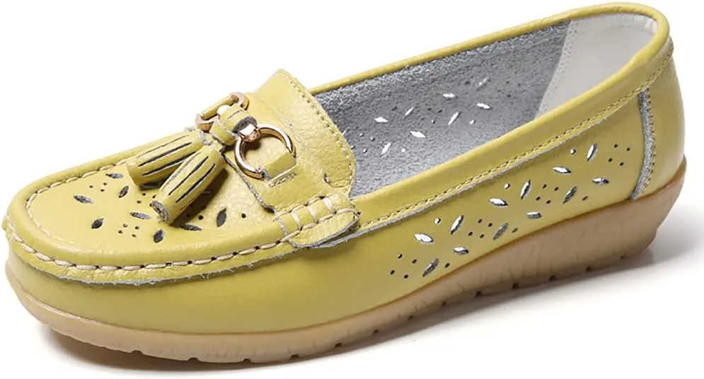 WERWAES Ladies Casual Round Head Moccasin Shoes Comfortable Leather Breathable Loafers Walking Nurse Driving Fashion Soft Shoes Work Shoes
