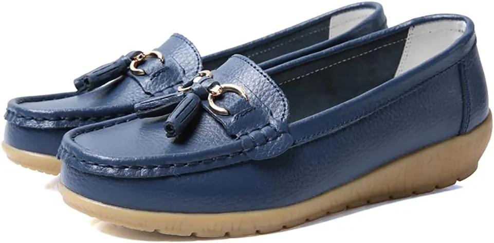 WERWAES Ladies Casual Round Head Moccasin Shoes Comfortable Leather Breathable Loafers Walking Nurse Driving Fashion Soft Shoes Work Shoes