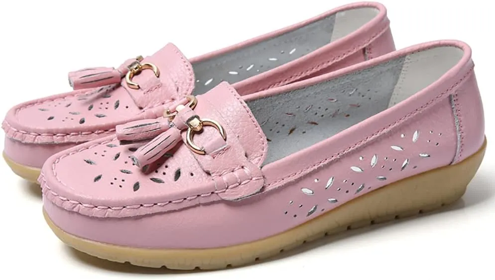 WERWAES Ladies Casual Round Head Moccasin Shoes Comfortable Leather Breathable Loafers Walking Nurse Driving Fashion Soft Shoes Work Shoes