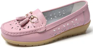 WERWAES Ladies Casual Round Head Moccasin Shoes Comfortable Leather Breathable Loafers Walking Nurse Driving Fashion Soft Shoes Work Shoes