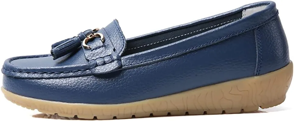 WERWAES Ladies Casual Round Head Moccasin Shoes Comfortable Leather Breathable Loafers Walking Nurse Driving Fashion Soft Shoes Work Shoes