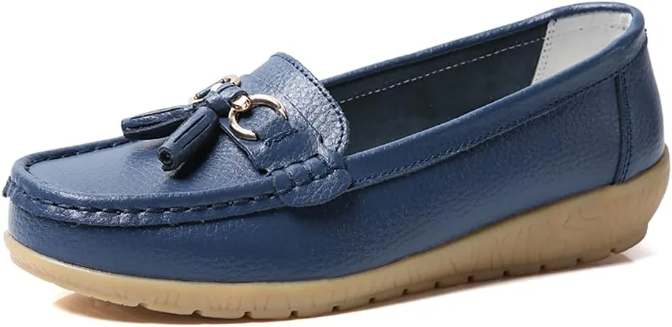 WERWAES Ladies Casual Round Head Moccasin Shoes Comfortable Leather Breathable Loafers Walking Nurse Driving Fashion Soft Shoes Work Shoes