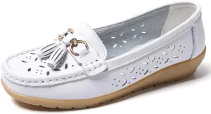 WERWAES Ladies Casual Round Head Moccasin Shoes Comfortable Leather Breathable Loafers Walking Nurse Driving Fashion Soft Shoes Work Shoes
