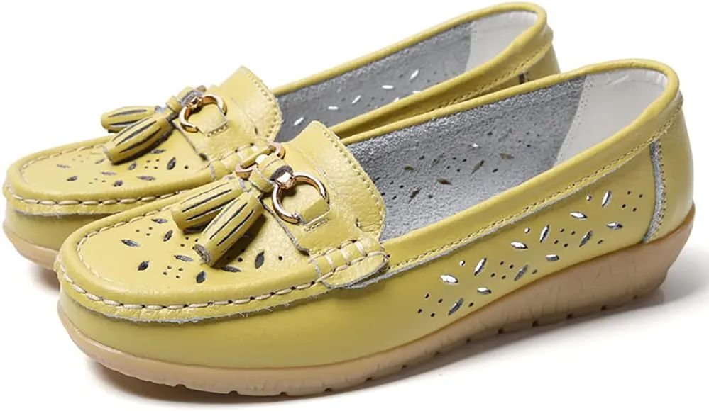 WERWAES Ladies Casual Round Head Moccasin Shoes Comfortable Leather Breathable Loafers Walking Nurse Driving Fashion Soft Shoes Work Shoes