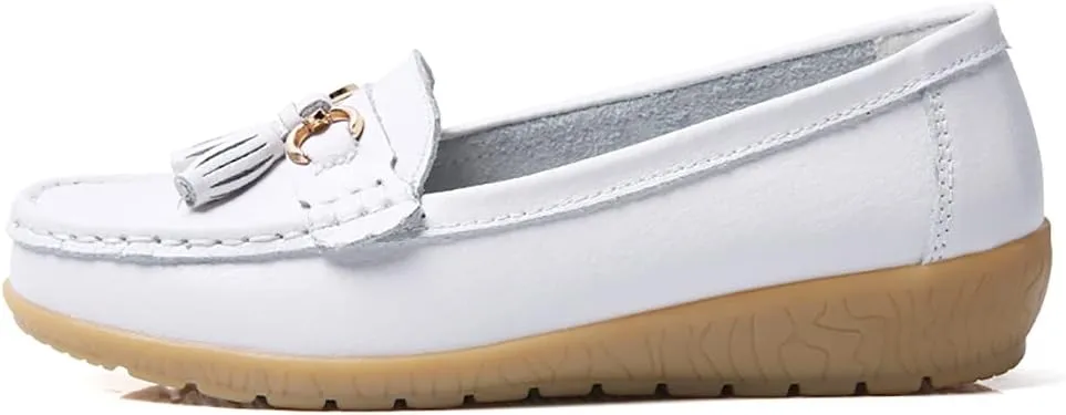 WERWAES Ladies Casual Round Head Moccasin Shoes Comfortable Leather Breathable Loafers Walking Nurse Driving Fashion Soft Shoes Work Shoes