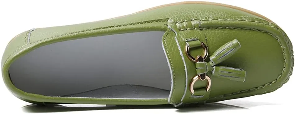 WERWAES Ladies Casual Round Head Moccasin Shoes Comfortable Leather Breathable Loafers Walking Nurse Driving Fashion Soft Shoes Work Shoes