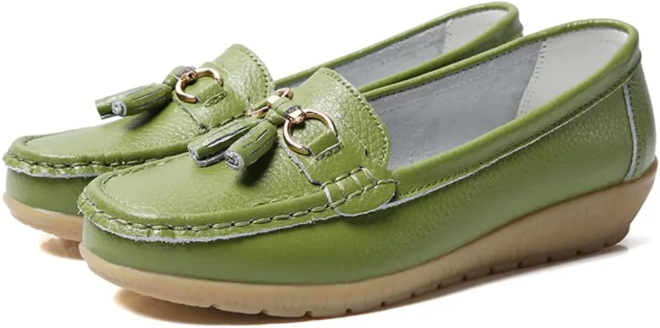WERWAES Ladies Casual Round Head Moccasin Shoes Comfortable Leather Breathable Loafers Walking Nurse Driving Fashion Soft Shoes Work Shoes
