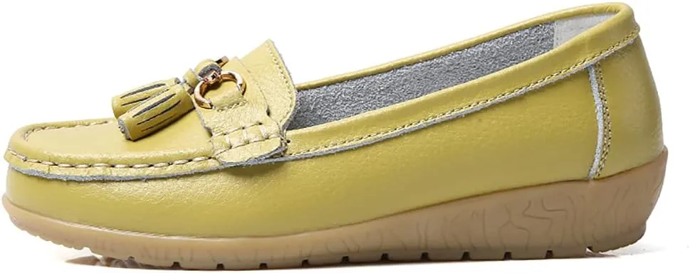 WERWAES Ladies Casual Round Head Moccasin Shoes Comfortable Leather Breathable Loafers Walking Nurse Driving Fashion Soft Shoes Work Shoes