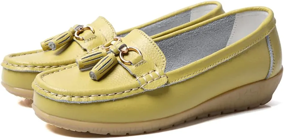 WERWAES Ladies Casual Round Head Moccasin Shoes Comfortable Leather Breathable Loafers Walking Nurse Driving Fashion Soft Shoes Work Shoes