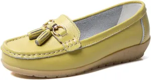 WERWAES Ladies Casual Round Head Moccasin Shoes Comfortable Leather Breathable Loafers Walking Nurse Driving Fashion Soft Shoes Work Shoes