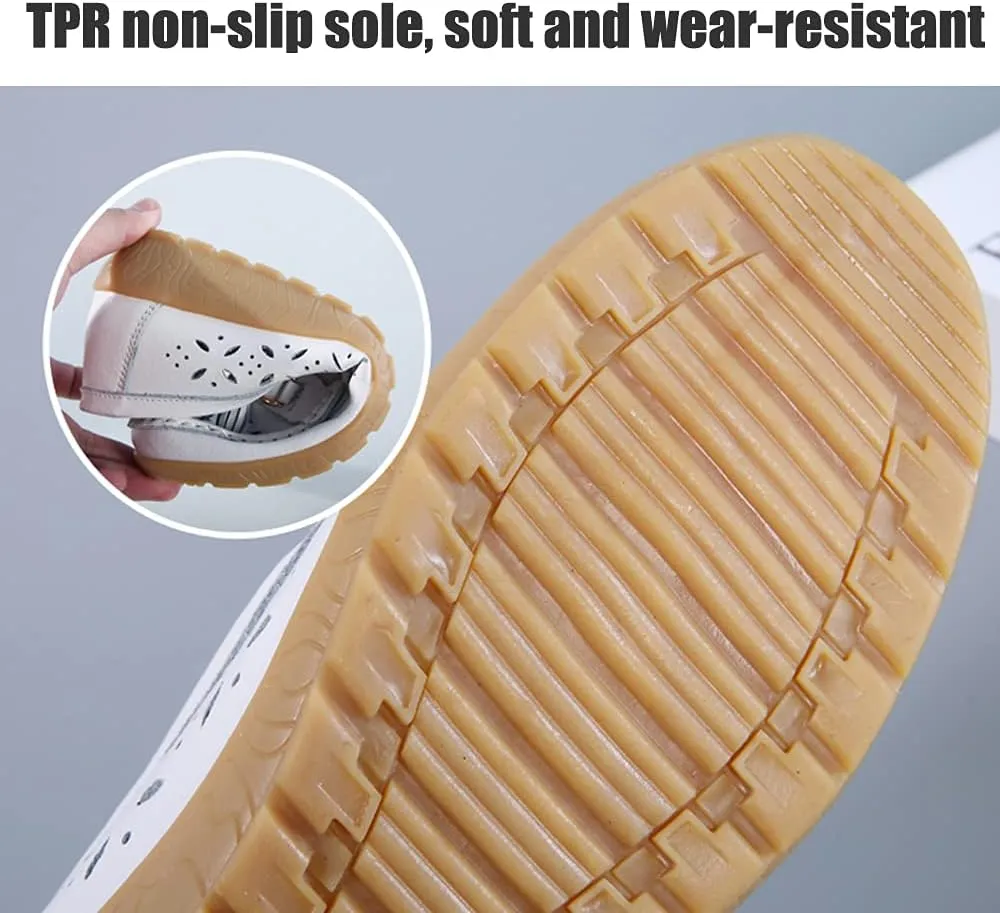 WERWAES Ladies Casual Round Head Moccasin Shoes Comfortable Leather Breathable Loafers Walking Nurse Driving Fashion Soft Shoes Work Shoes