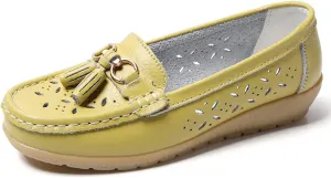 WERWAES Ladies Casual Round Head Moccasin Shoes Comfortable Leather Breathable Loafers Walking Nurse Driving Fashion Soft Shoes Work Shoes
