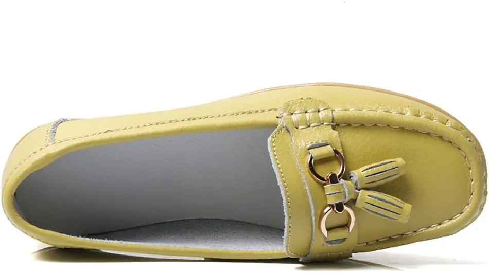 WERWAES Ladies Casual Round Head Moccasin Shoes Comfortable Leather Breathable Loafers Walking Nurse Driving Fashion Soft Shoes Work Shoes