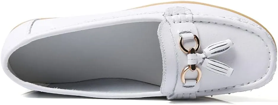 WERWAES Ladies Casual Round Head Moccasin Shoes Comfortable Leather Breathable Loafers Walking Nurse Driving Fashion Soft Shoes Work Shoes