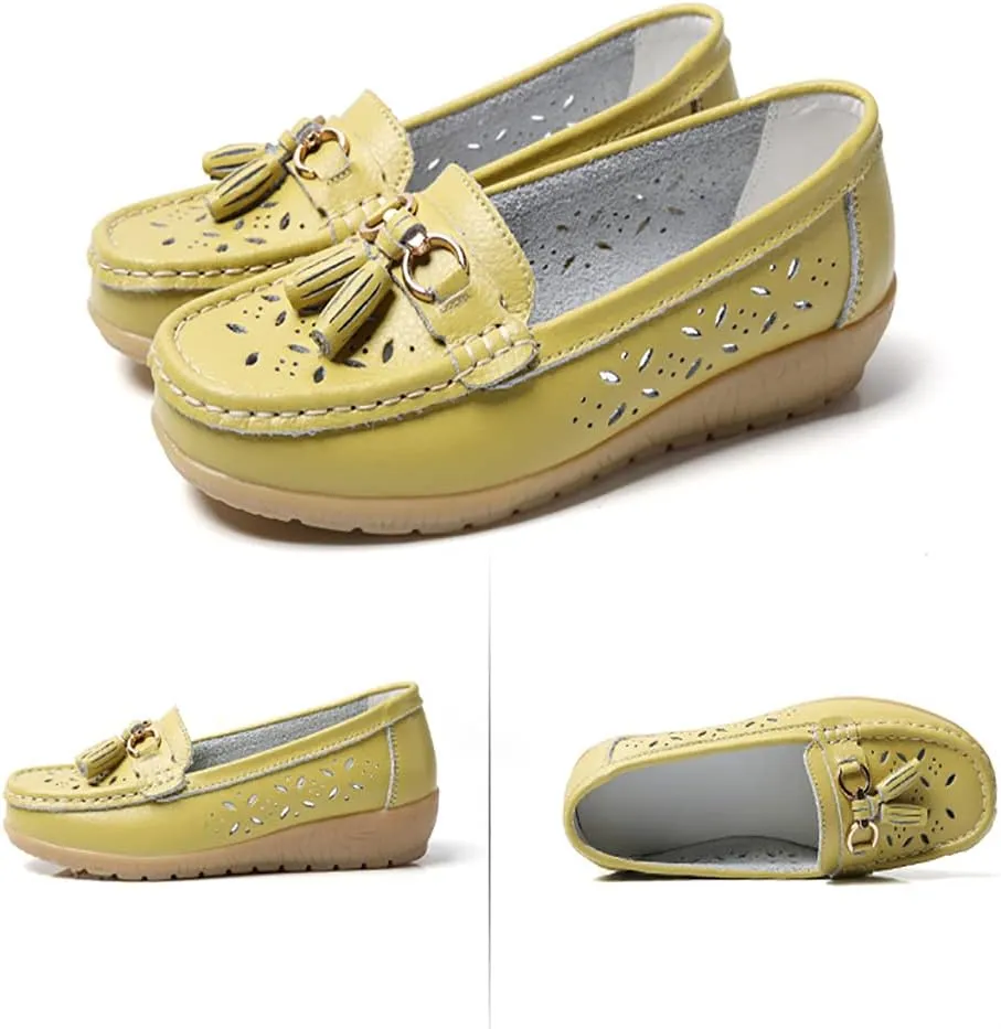 WERWAES Ladies Casual Round Head Moccasin Shoes Comfortable Leather Breathable Loafers Walking Nurse Driving Fashion Soft Shoes Work Shoes
