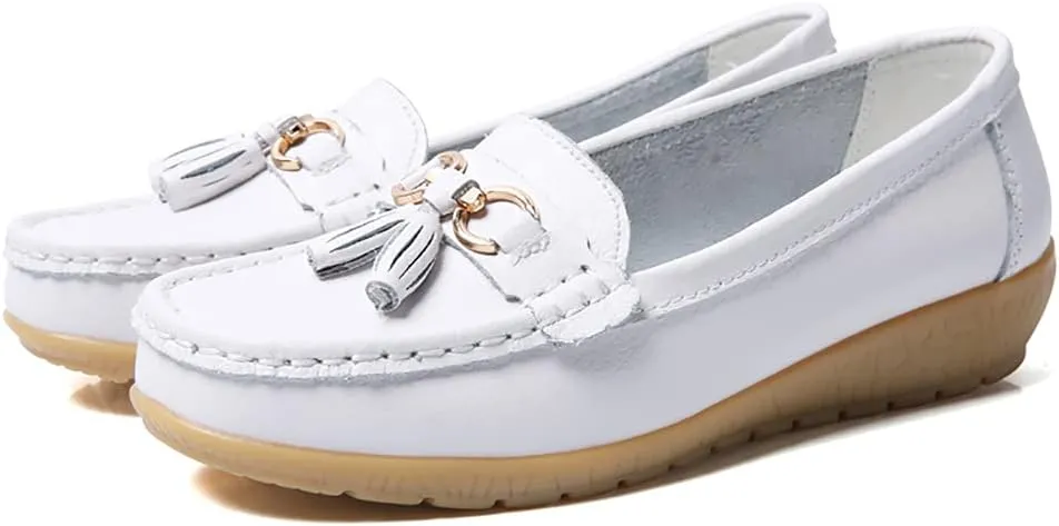 WERWAES Ladies Casual Round Head Moccasin Shoes Comfortable Leather Breathable Loafers Walking Nurse Driving Fashion Soft Shoes Work Shoes