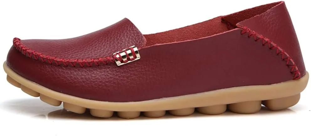 WERWAES Womens Casual Loafers Comfortable Leather Slip on Shoes Fashion Round Toe Moccasins Flats Soft Lightweight Walking Outdoor Loafers