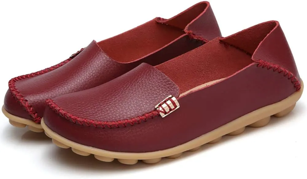 WERWAES Womens Casual Loafers Comfortable Leather Slip on Shoes Fashion Round Toe Moccasins Flats Soft Lightweight Walking Outdoor Loafers