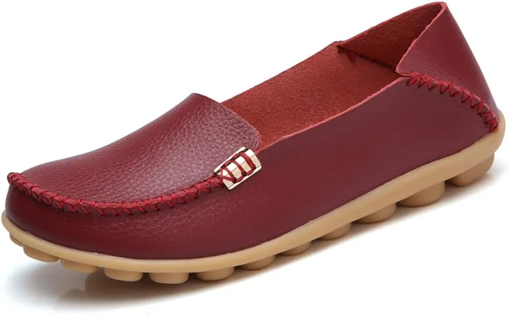 WERWAES Womens Casual Loafers Comfortable Leather Slip on Shoes Fashion Round Toe Moccasins Flats Soft Lightweight Walking Outdoor Loafers