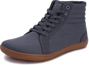 WHITIN Men's Hightop Barefoot Shoes Boots Canvas Sneakers Zero Drop Size 7 Wide Toe Box Casual Minimalist Training Walking Grey Gum 40