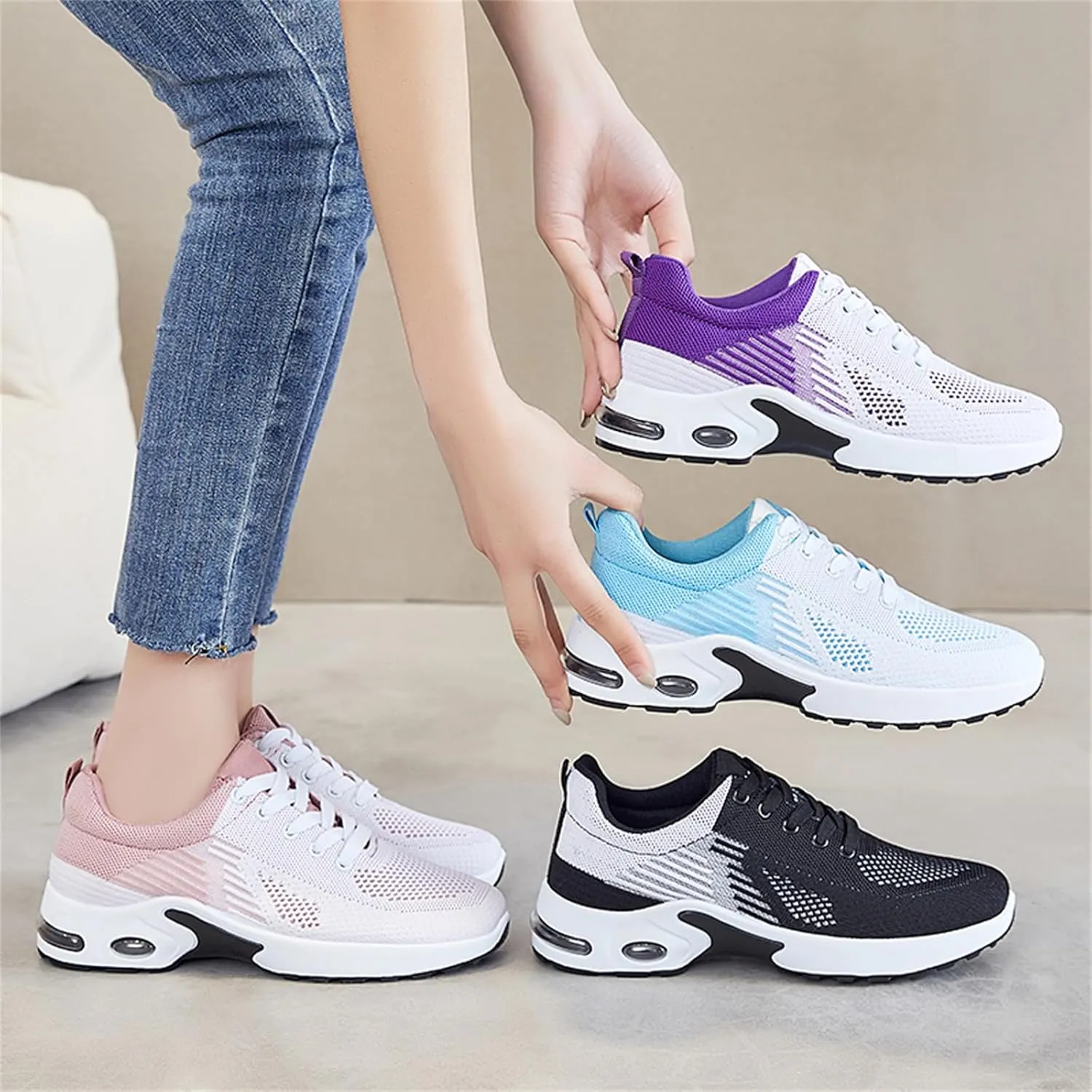 Wide Toe Box Shoes Women Gym Jogging Walking Sneakers Comfy Breathable Mesh Fashion Sneakers Zero Drop Sole Width Shoes with Arch Support