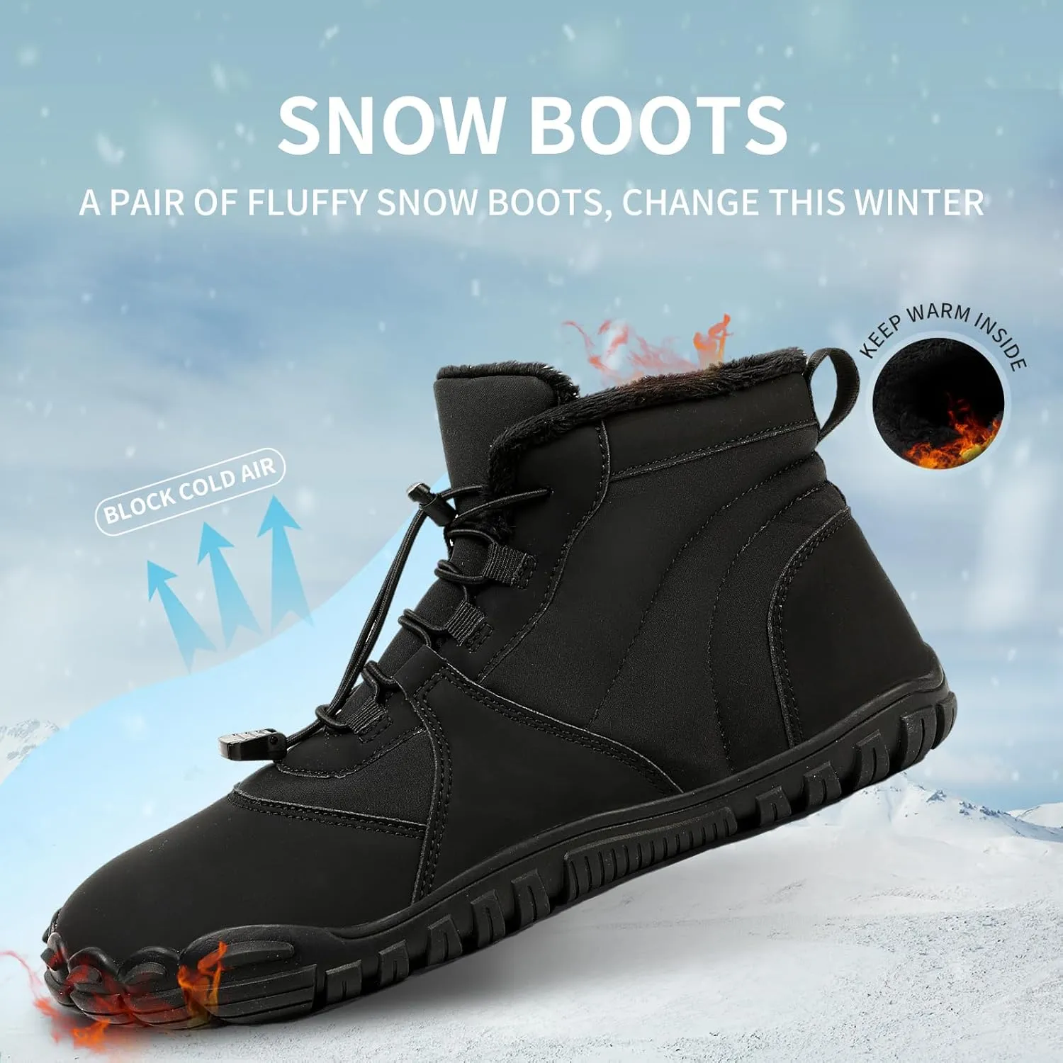 Winter Hike Barefoot Boots,Warm Zero Drop Snow Boot Slip On Barefoot Footwear - Minimalist Warm zero Drop, Non-Slip Snow Boots, Wide Fit Barefoot Boots for Women & Men