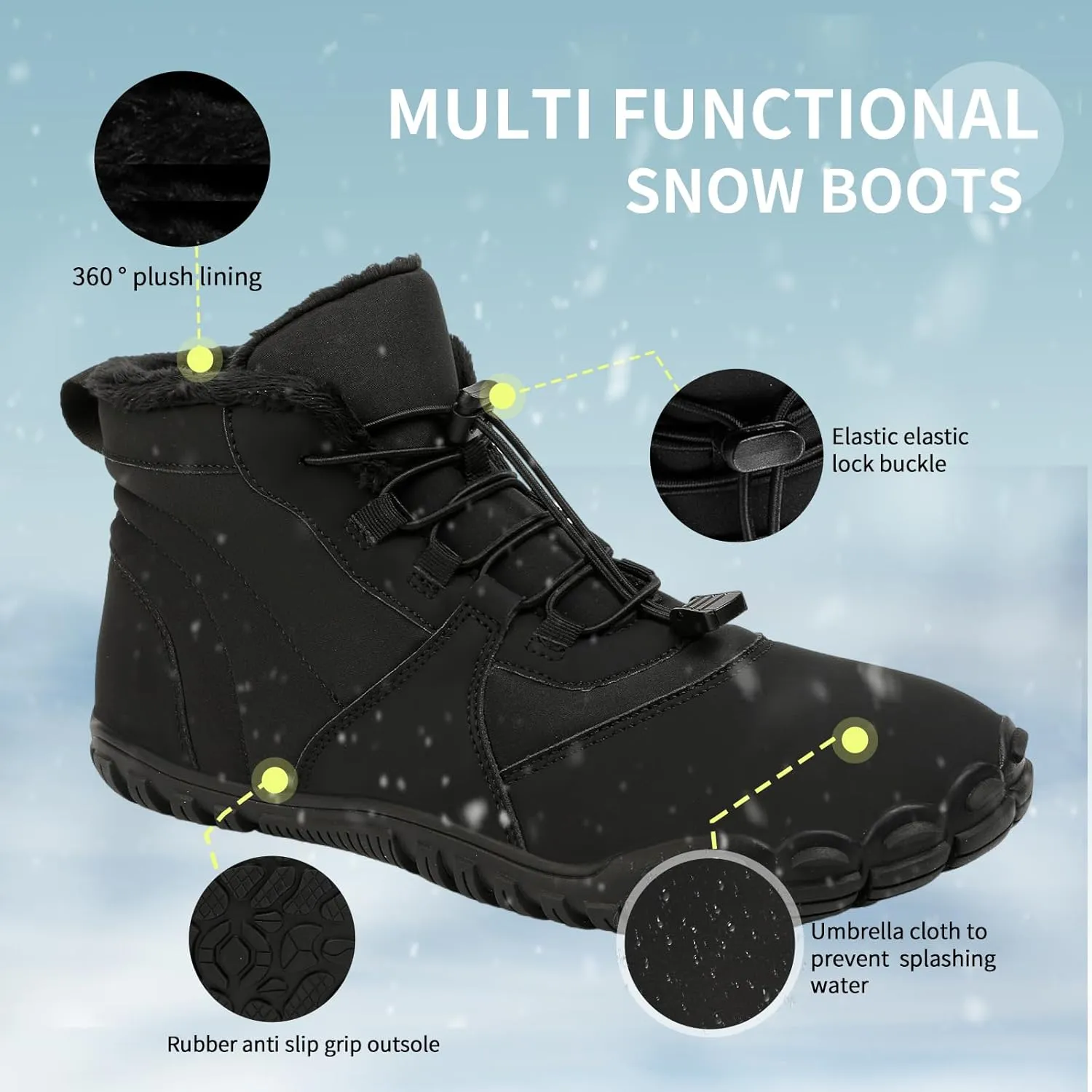 Winter Hike Barefoot Boots,Warm Zero Drop Snow Boot Slip On Barefoot Footwear - Minimalist Warm zero Drop, Non-Slip Snow Boots, Wide Fit Barefoot Boots for Women & Men