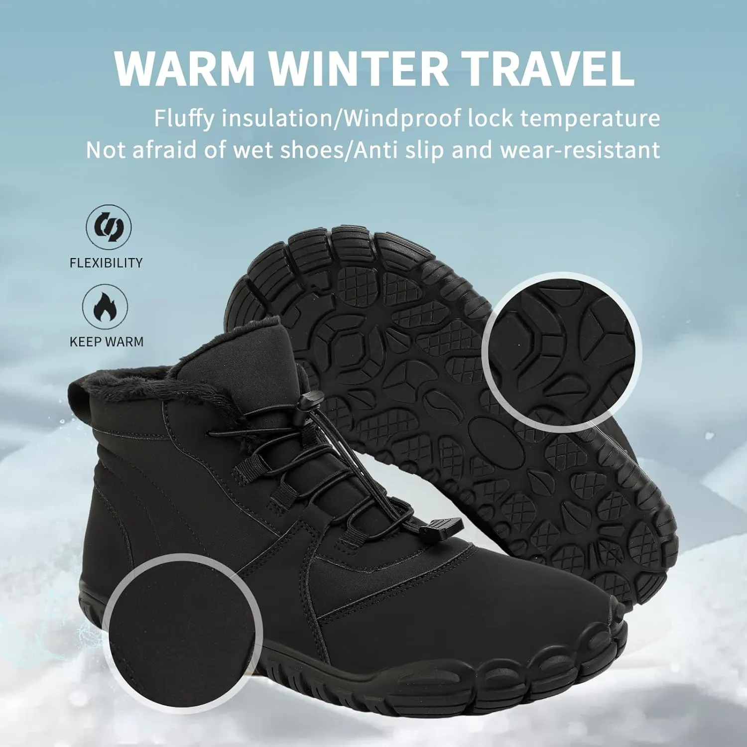 Winter Hike Barefoot Boots,Warm Zero Drop Snow Boot Slip On Barefoot Footwear - Minimalist Warm zero Drop, Non-Slip Snow Boots, Wide Fit Barefoot Boots for Women & Men
