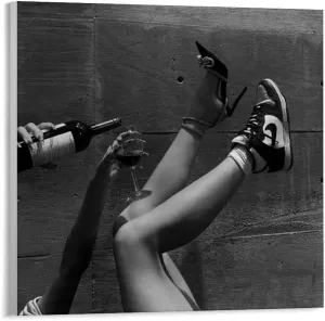 Woman Drinking Wine in Sneakers, Feminist Poster, Bar Cart, Black And White Canvas Poster Wall Art Decor Print Picture Paintings for Living Room Bedroom Decoration Unframe-style 20x20inch(50x50cm)